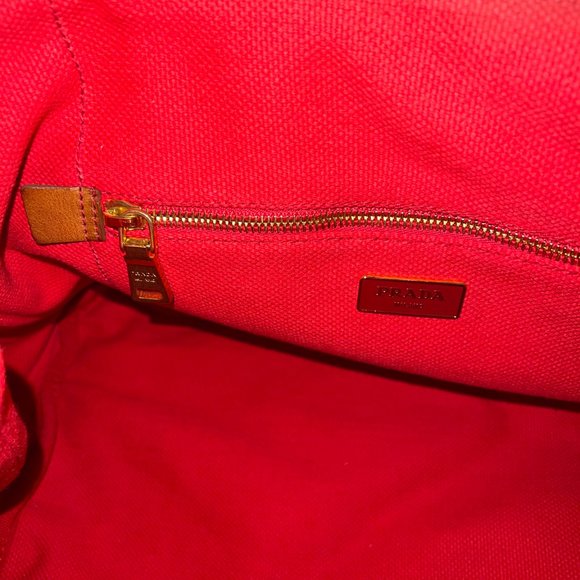 Vintage Prada Canapa Logo Tote Red Canvas New - Picture 5 of 5